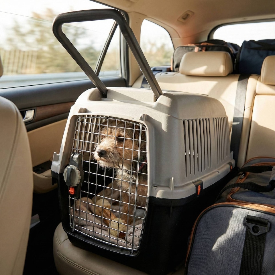image 1 of Dog Pet Carrier Transporter Cage - Black & Grey - X- Large