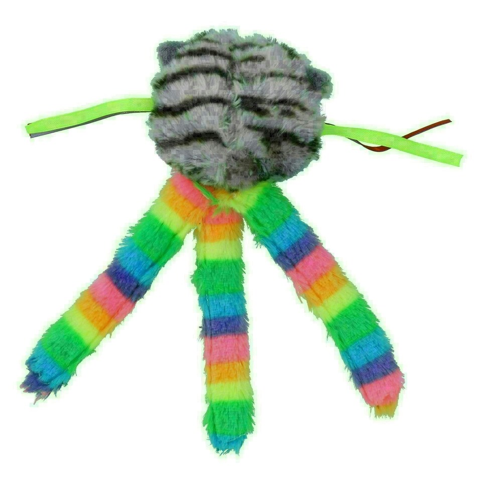 image 1 of Cat Kitten Catnip Filled Interactive Moody Moggy Rainbow Grab Play Toy