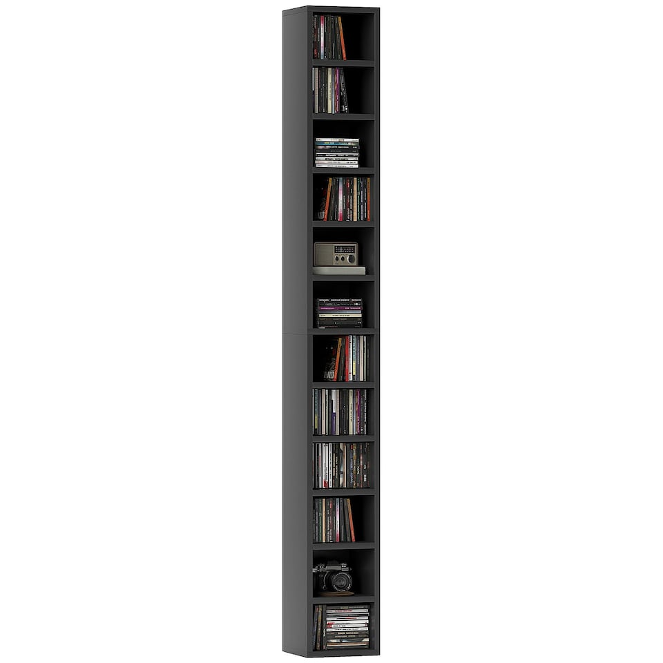 image 1 of HOMCOM 204 CD Storage Tower Tall Bookcase Bookshelf with 12 Cubes Black