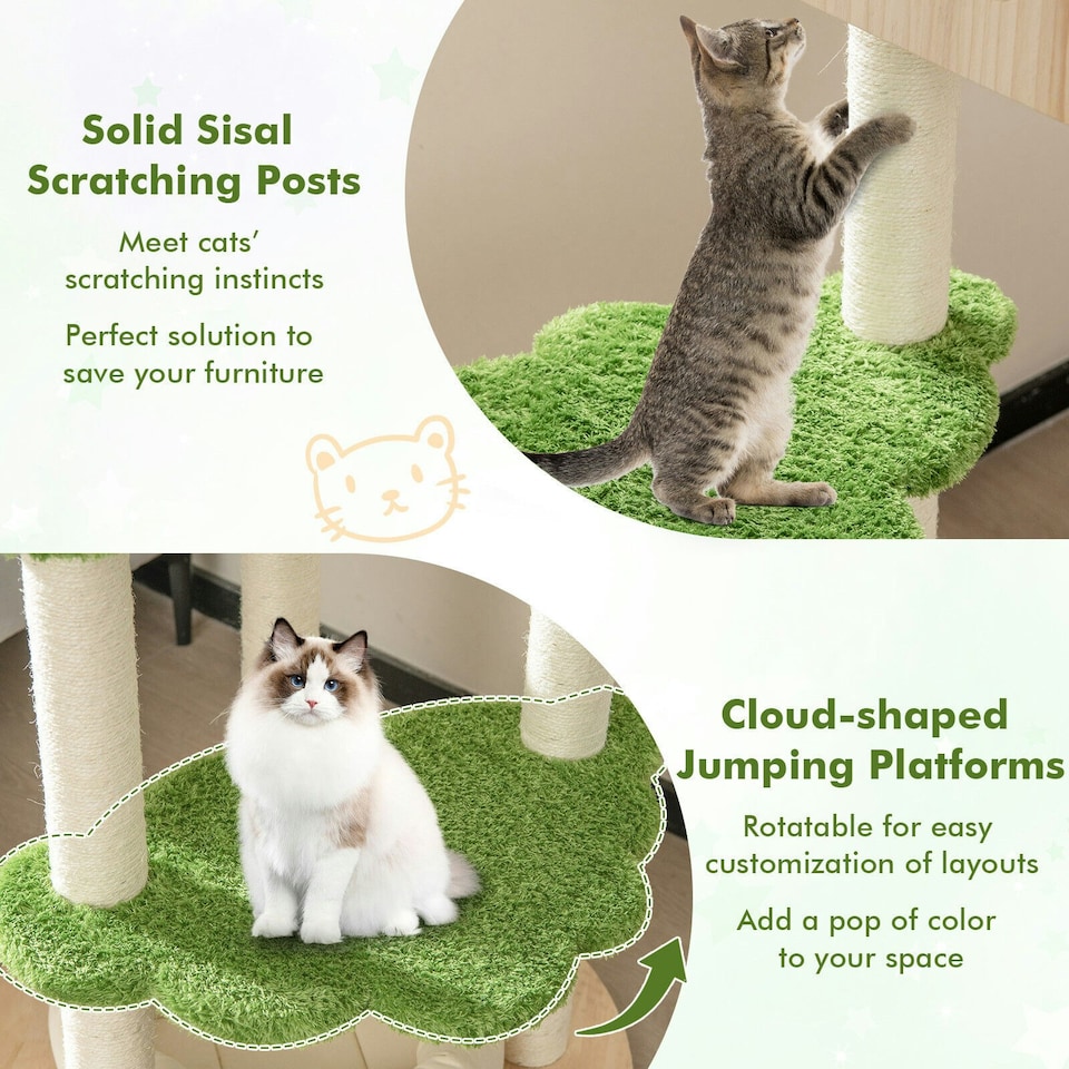 image 1 of COSTWAY Wooden 5-Layer Cat Tree 139 cm Cat Activity Center