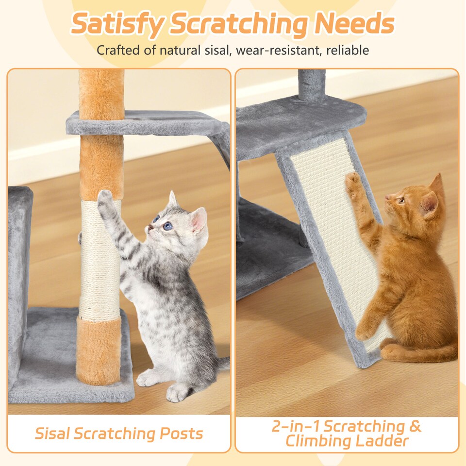 image 1 of COSTWAY 128 CM Tall Cat Tree Multi-Level Aesthetic Grey