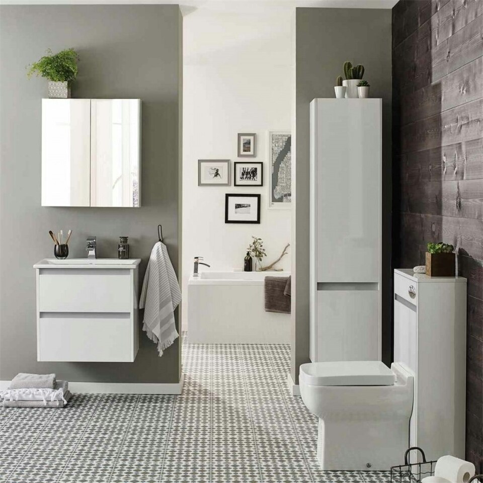 image 1 of Bathroom 2-Drawer Floor Standing Vanity Unit with Basin 500mm Wide - White - (Urban) - Brassware Not Included White