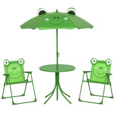 Outsunny Foldable Patio Kids Metal Picnic Table w/ Frog Umbrella Green 4-piece