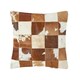 image 1 of Homescapes Beige and Cream Real Leather & Goat Hair Small Check Cushion with Feather Filling - 45 x 45 cm Cream