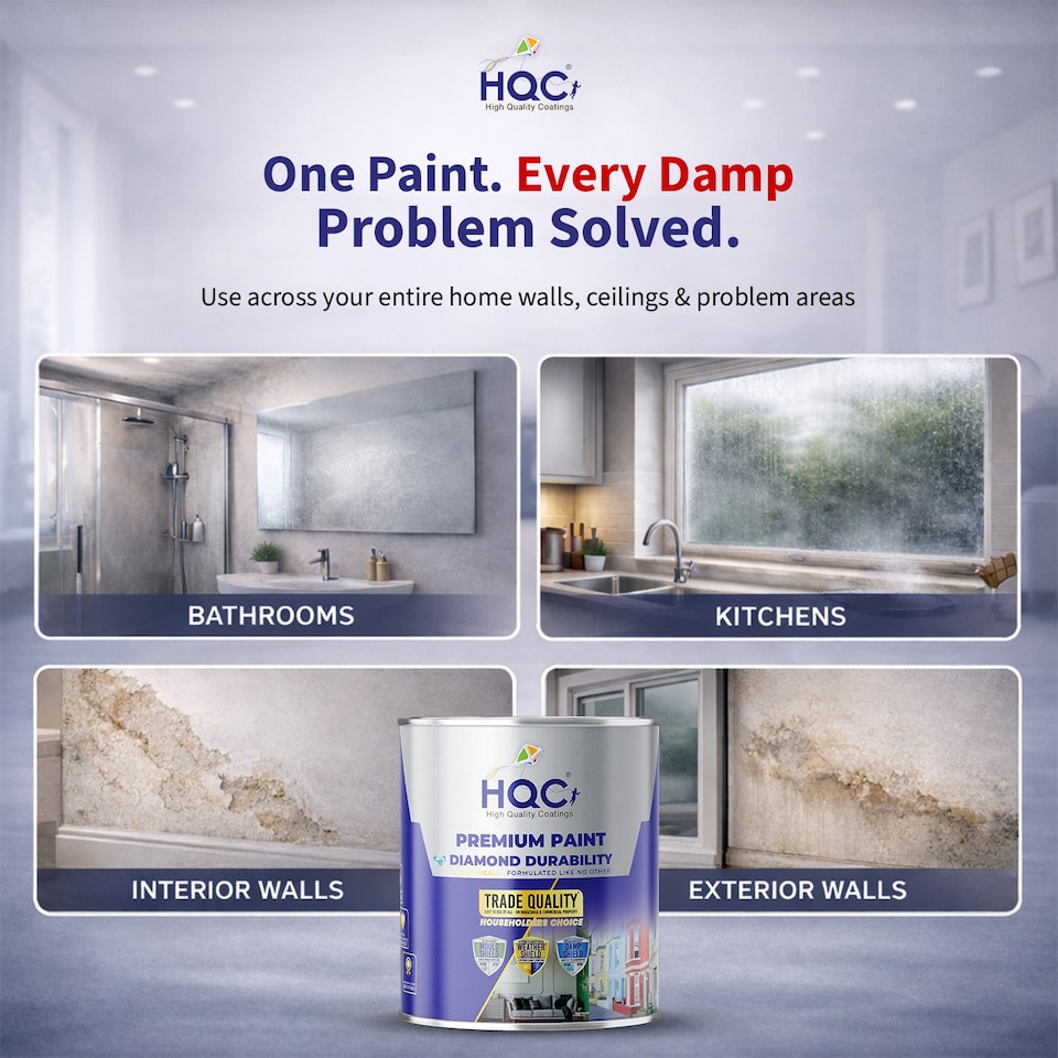 image 1 of HQC Anti Damp Paint - Damp Proof for Interior Walls & Ceilings - Light Grey - 2.5L