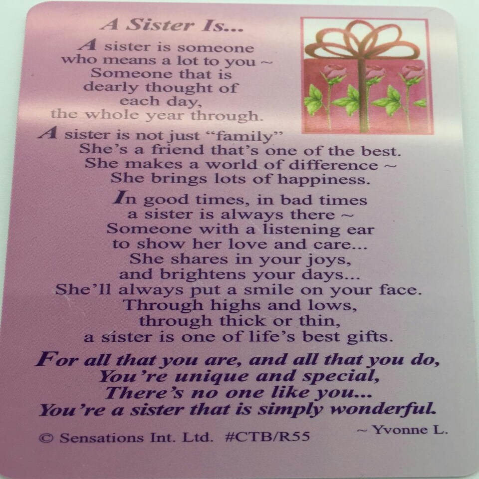 image 1 of A Sister Is...Wallet Card (Sentimental Keepsake Wallet / Purse Card)