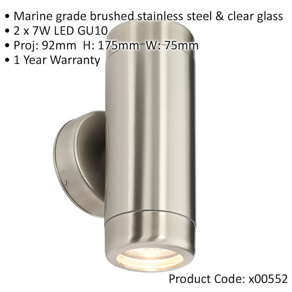 image 1 of 2 PACK Up & Down Twin Outdoor Wall Light - 2 x 7W GU10 LED - Stainless Steel
