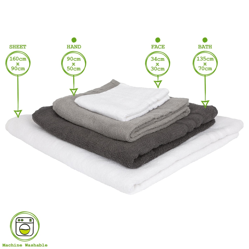 image 1 of Nicola Spring 6pc Cotton Towels Set - 135cm x 70cm - Grey