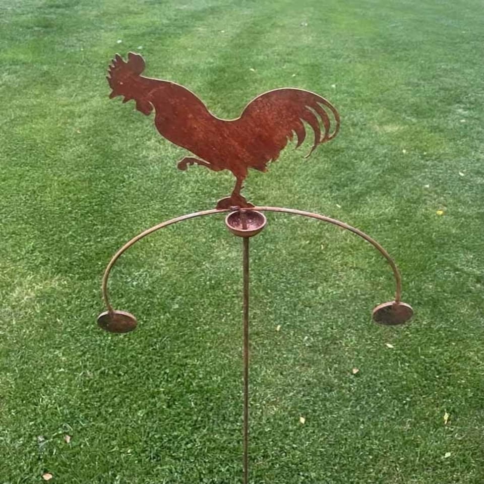 image 1 of Cockerel Wind Rocker Double Bare Metal/Ready to Rust - Steel - W54 x H148.5 cm