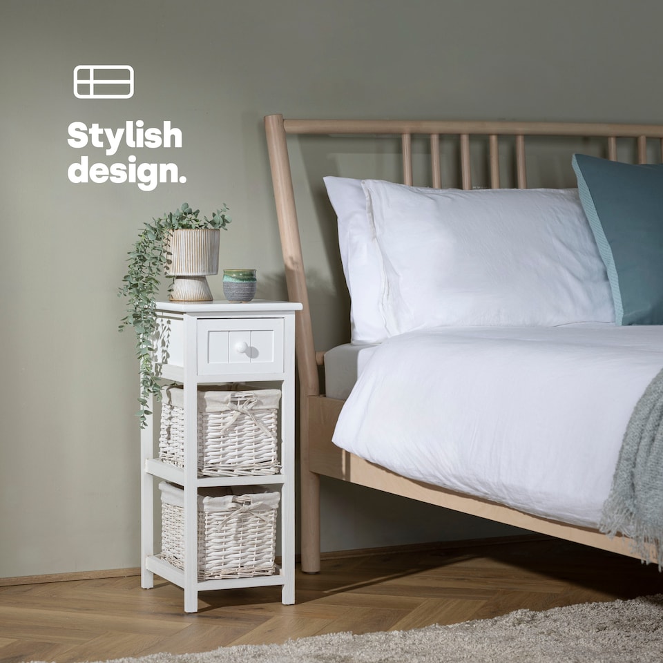image 1 of Rustic White Bedside Storage Unit for Bedroom and Home