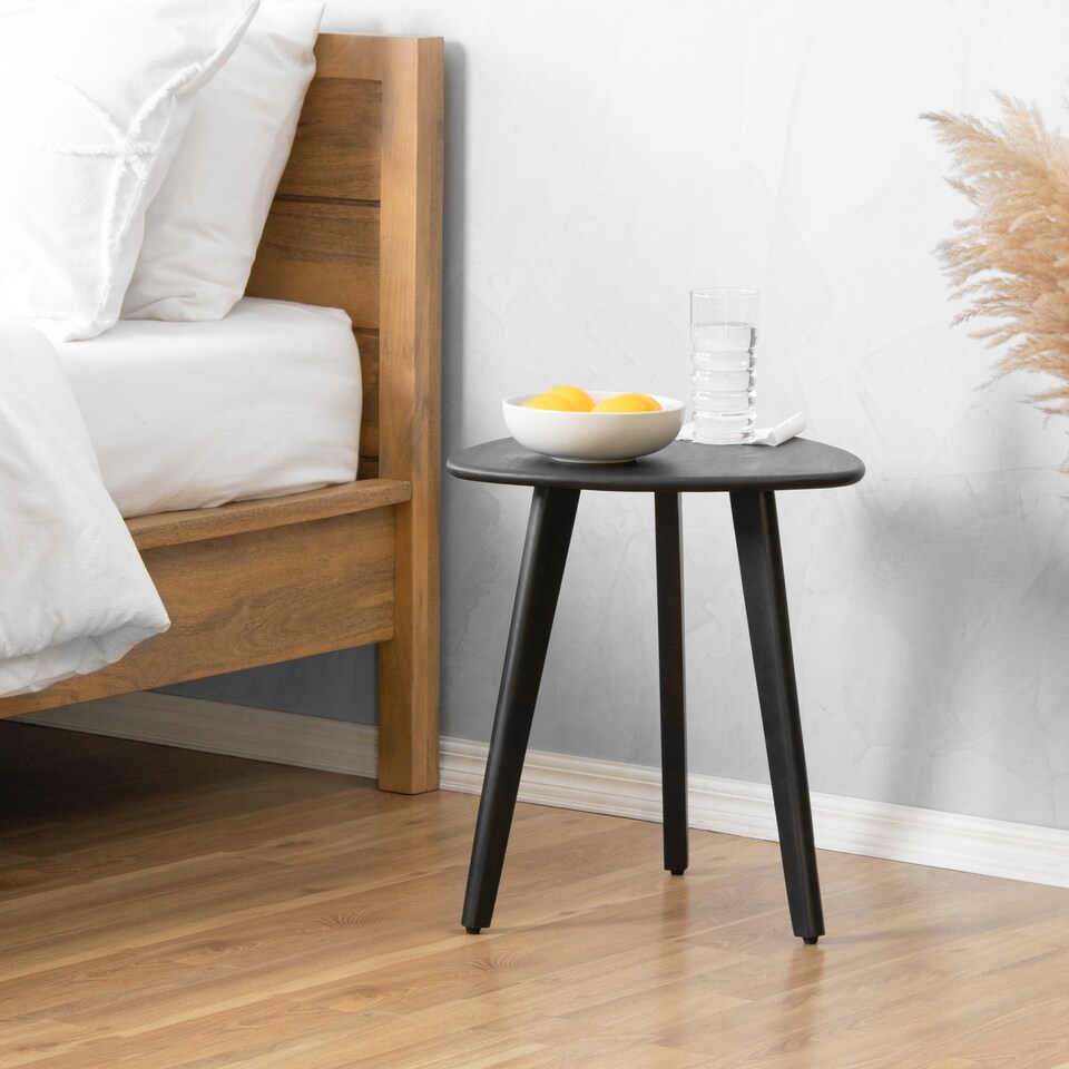 image 1 of MH London Armstrong Triangle Side Table Solid Mango Wood End Table