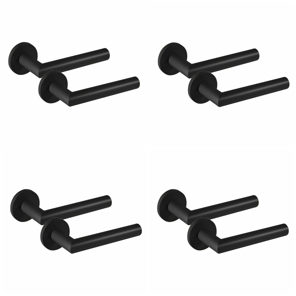 image 1 of Golden Grace 4 Pairs Mitred Design Door Handles on Round Rose Matt Black Finish with 2.5" Tubular Latch - 52mm Diameter Black