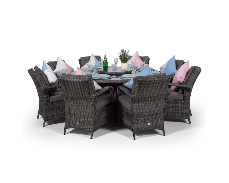 image 1 of Arizona Round 8 Seater Rattan Patio Dining Set | Grey | Grey