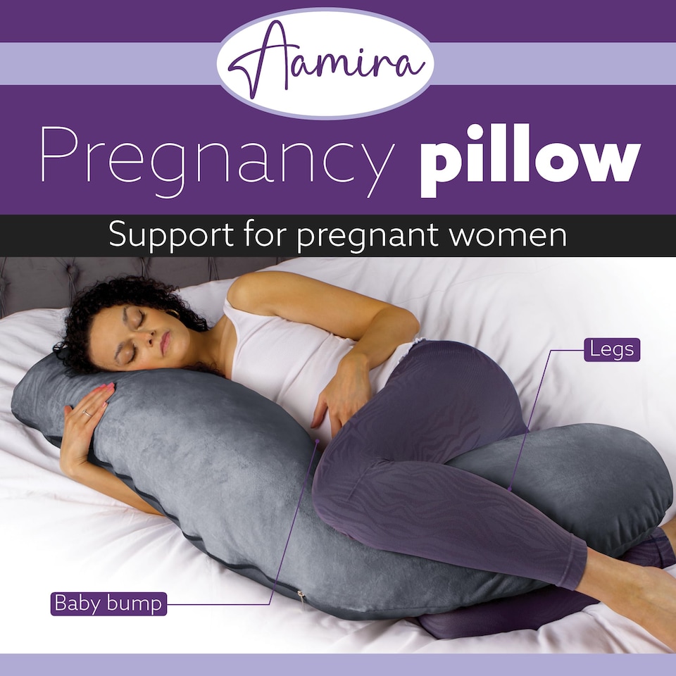 image 1 of Aamira Dark Grey Pregnancy Maternity Pillow, 145x25x25cm L Shaped Memory Foam | Grey | Grey | Standard | 1