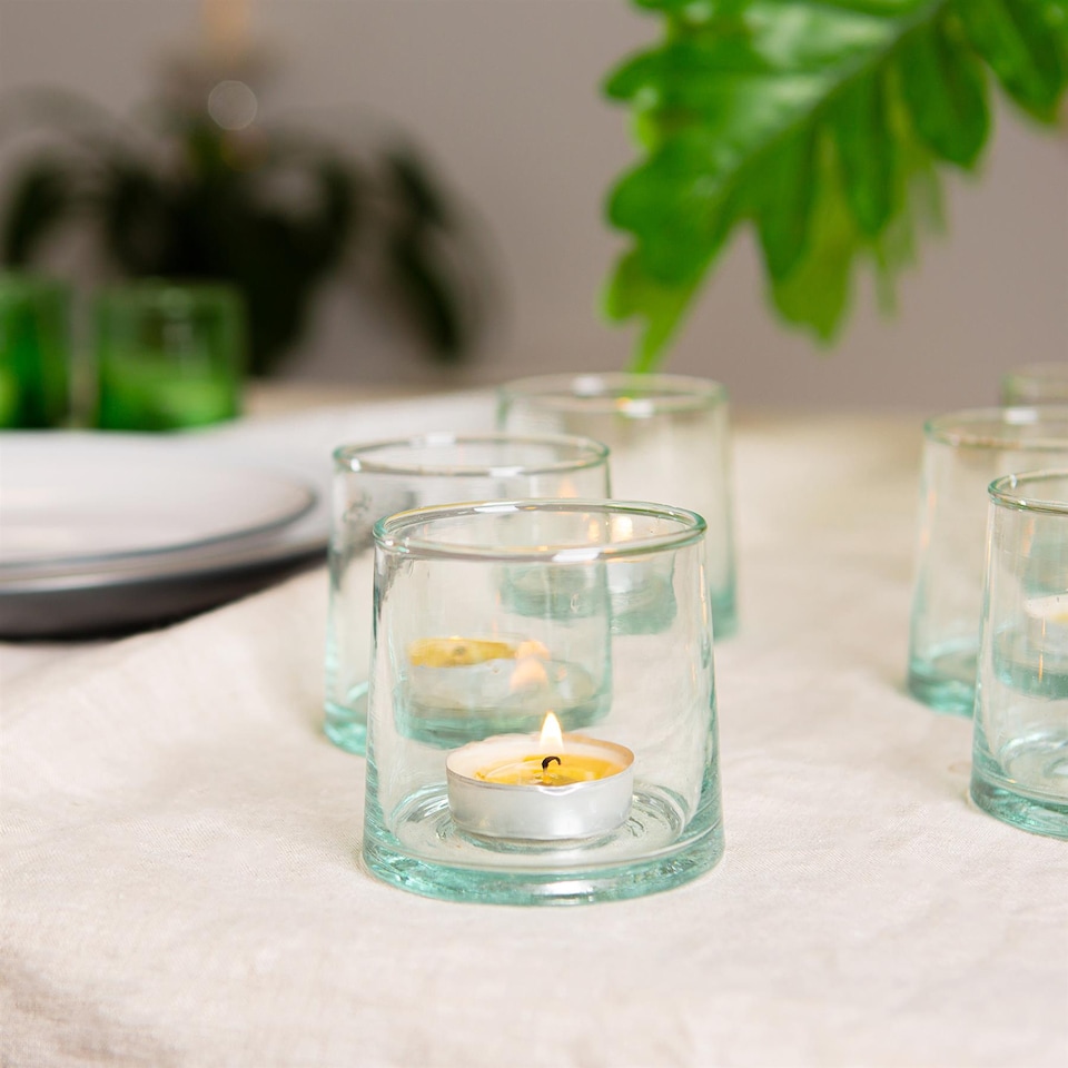 image 1 of Nicola Spring Merzouga Recycled Glass Tealight Holder - 7cm - Clear | Clear | Clear