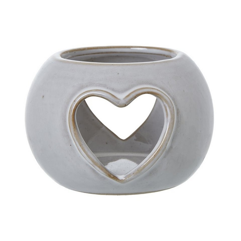 image 1 of Heart Cut-Out Round Tealight Holder - Ceramic - L9 x W9 x H6 cm - White