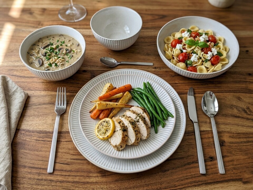 image 1 of Reactive Cream Glaze Dinner Set Plates Bowls 18pc Set