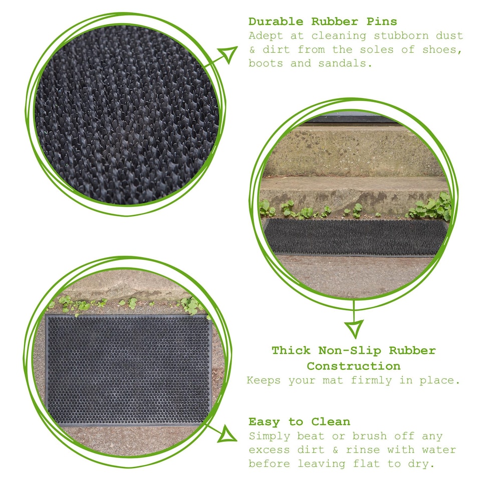 image 1 of Nicola Spring 2x Heavy Duty Door Mats - 60 x 40cm - Classic - Rubber Indoor Outdoor Floor Mat Dirt Trapper Rug Non Slip Doormat