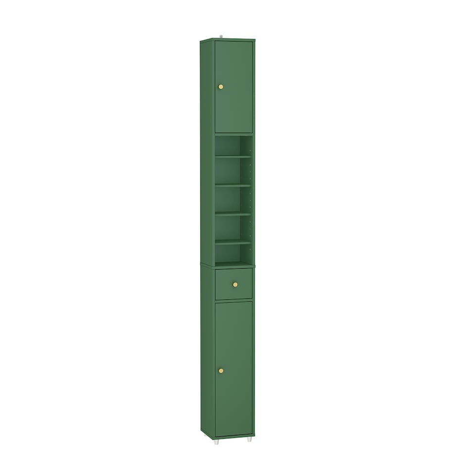 image 1 of SoBuy Tall Bathroom Storage Cabinet with Adjustable Shelves and Drawer, Dark Green, 7.9x7.9x70.9 in, 13.4 kg - BZR34-II-SY