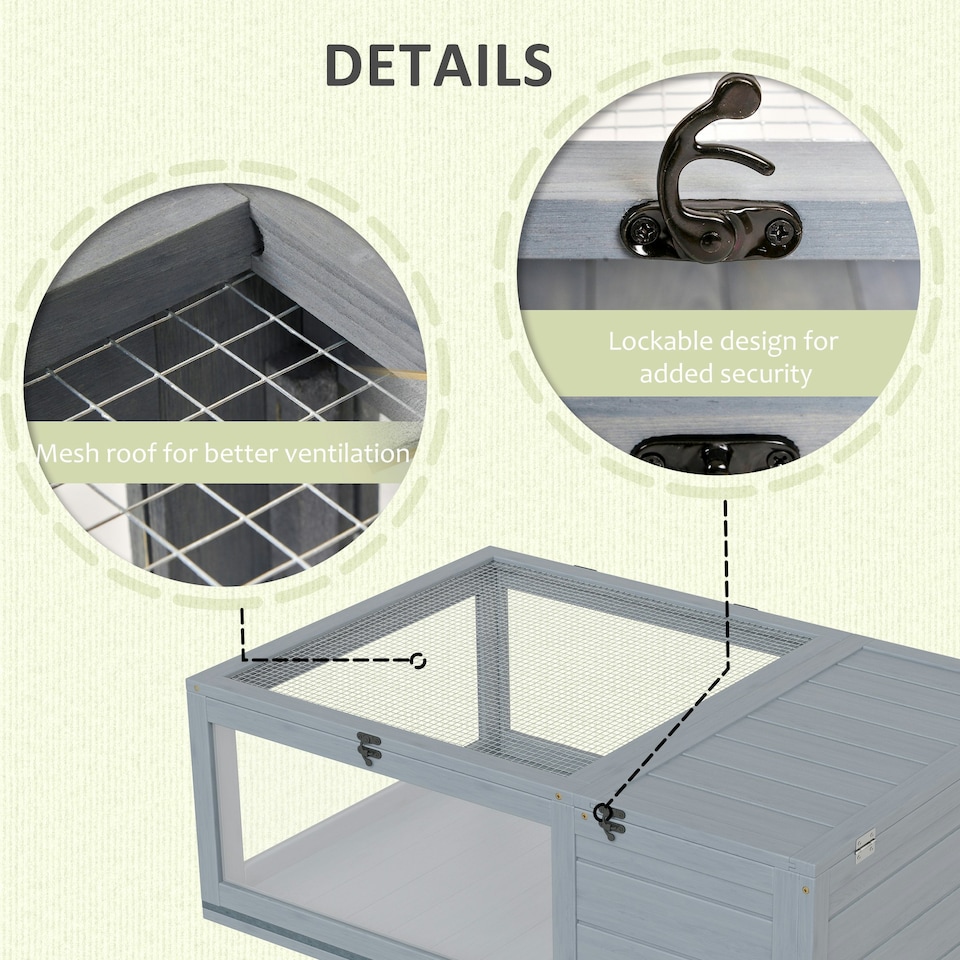image 1 of PawHut Tortoise House w/ Mesh Roof, Small Pet Reptile Wooden House - Grey