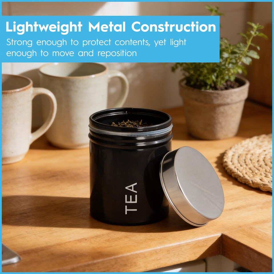 image 1 of Harbour Housewares Metal Tea Storage Canister - 1x Round Retro Food Storage Canister Tea Bag Caddy Food Container Tin | Grey | Grey
