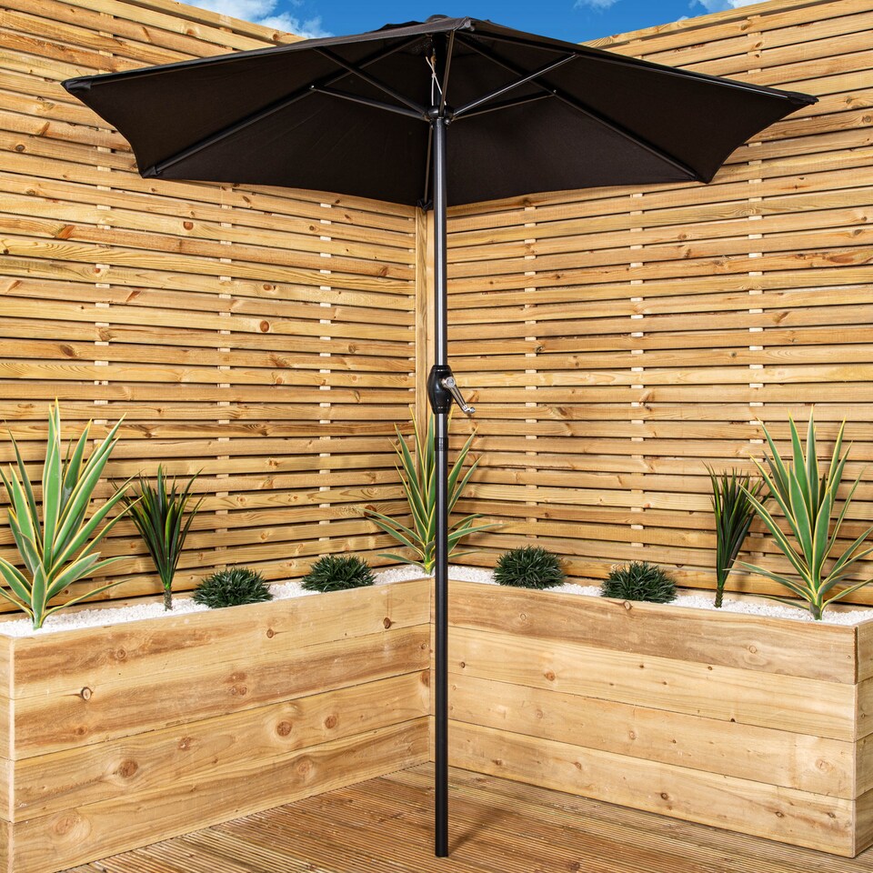 image 1 of Samuel Alexander Outdoor 6 Seater Glass Top Table and Chairs Patio Set with Parasol in Black