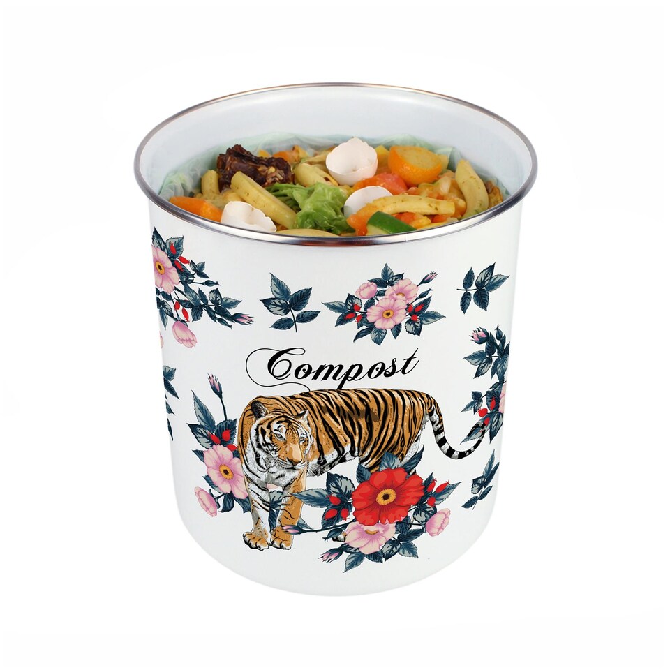 image 1 of Exotic Tiger Compost Caddy - Metal 2L Decorative Kitchen Food Waste Bin