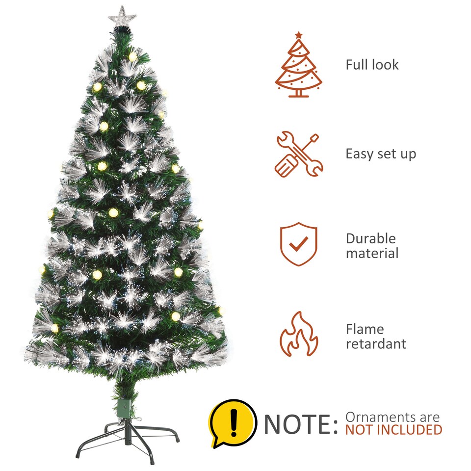image 1 of HOMCOM 5ft White Light Artificial Christmas Tree w 180 LEDs Star Topper TriBase Full Bodied Seasonal Decoration PreLit Home