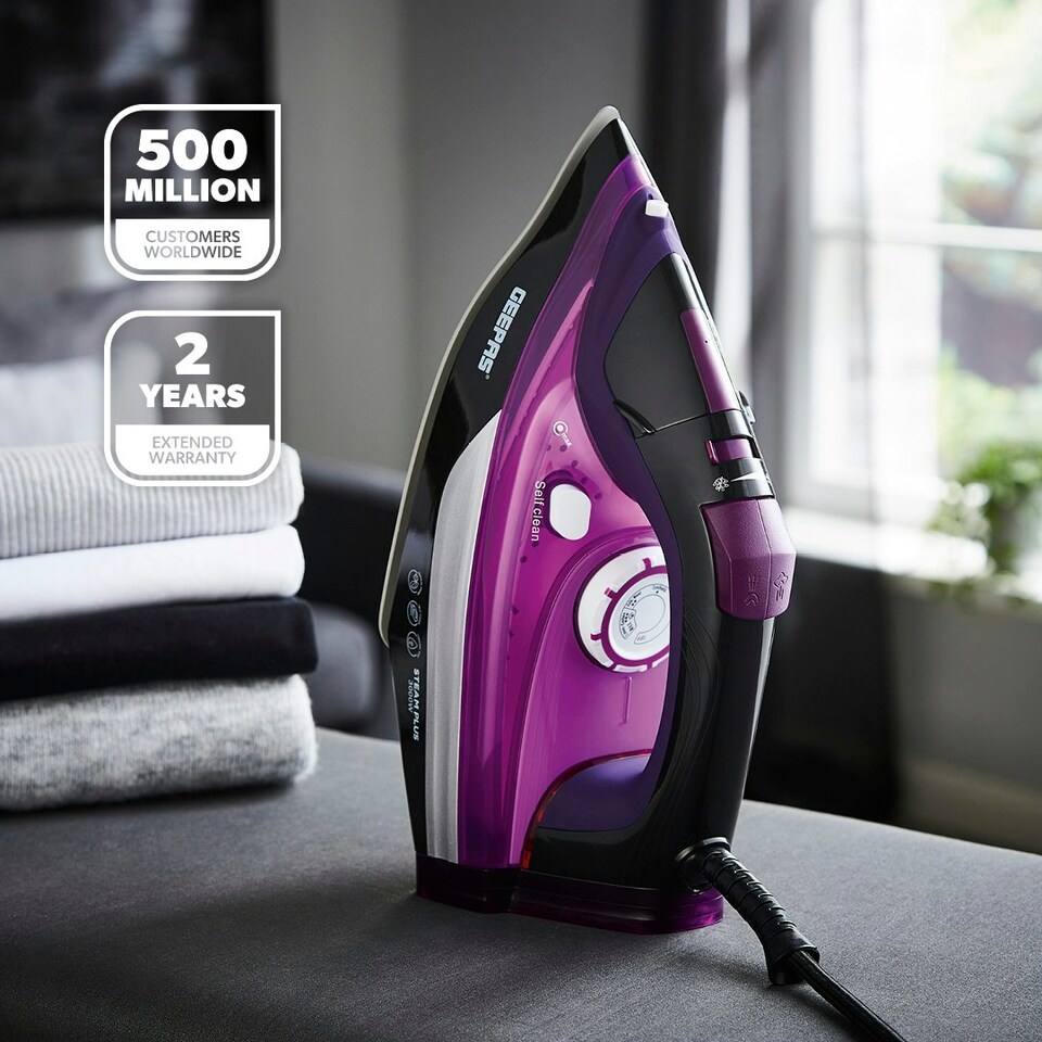 image 1 of GEEPAS Steam Iron | Clothes Dry & Steam Press, 3000W Purple