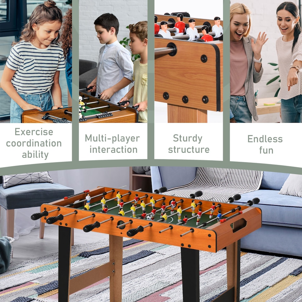image 1 of HOMCOM Wooden Soccer Football Table 84.5cm Arcades Game Room Bar, 2 Foosballs