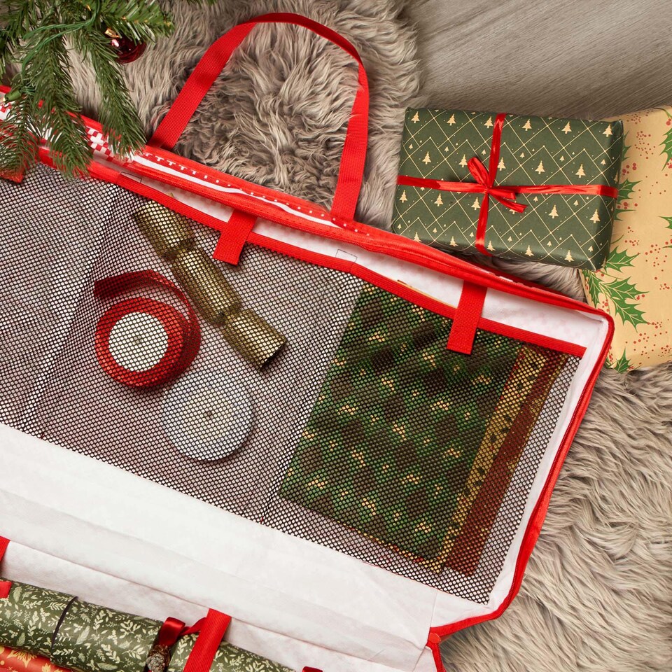 image 1 of OHS Christmas 1 x Wrapping Paper Storage Organiser Nordic Xmas Gift Wrap Bag | Red