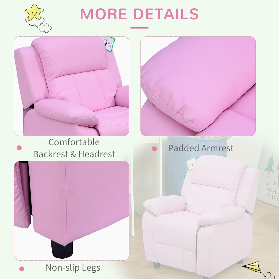 image 1 of HOMOM Kids Recliner Armchair PU Leather Game Chair Children Sofa Seat | Pink | One Size