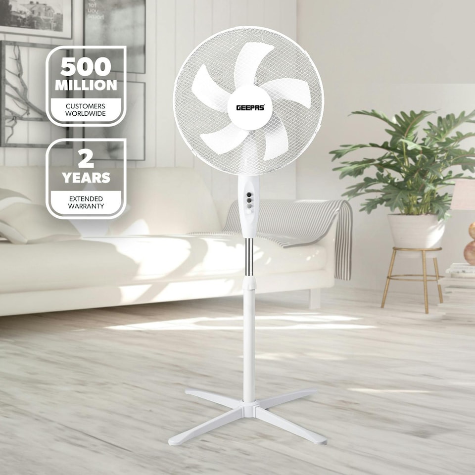 image 1 of GEEPAS 16 inch 5 Blades Pedestal Free Standing Fan 45W, White