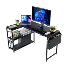 DMD Reversible L-Shaped Computer Desk with Storage Shelves Black