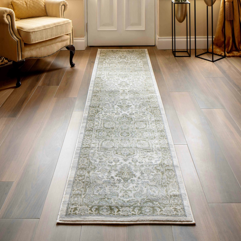 image 1 of KUKOON Green Traditional Floral Style Bordered Runner Rug 60cm x 240cm | Green