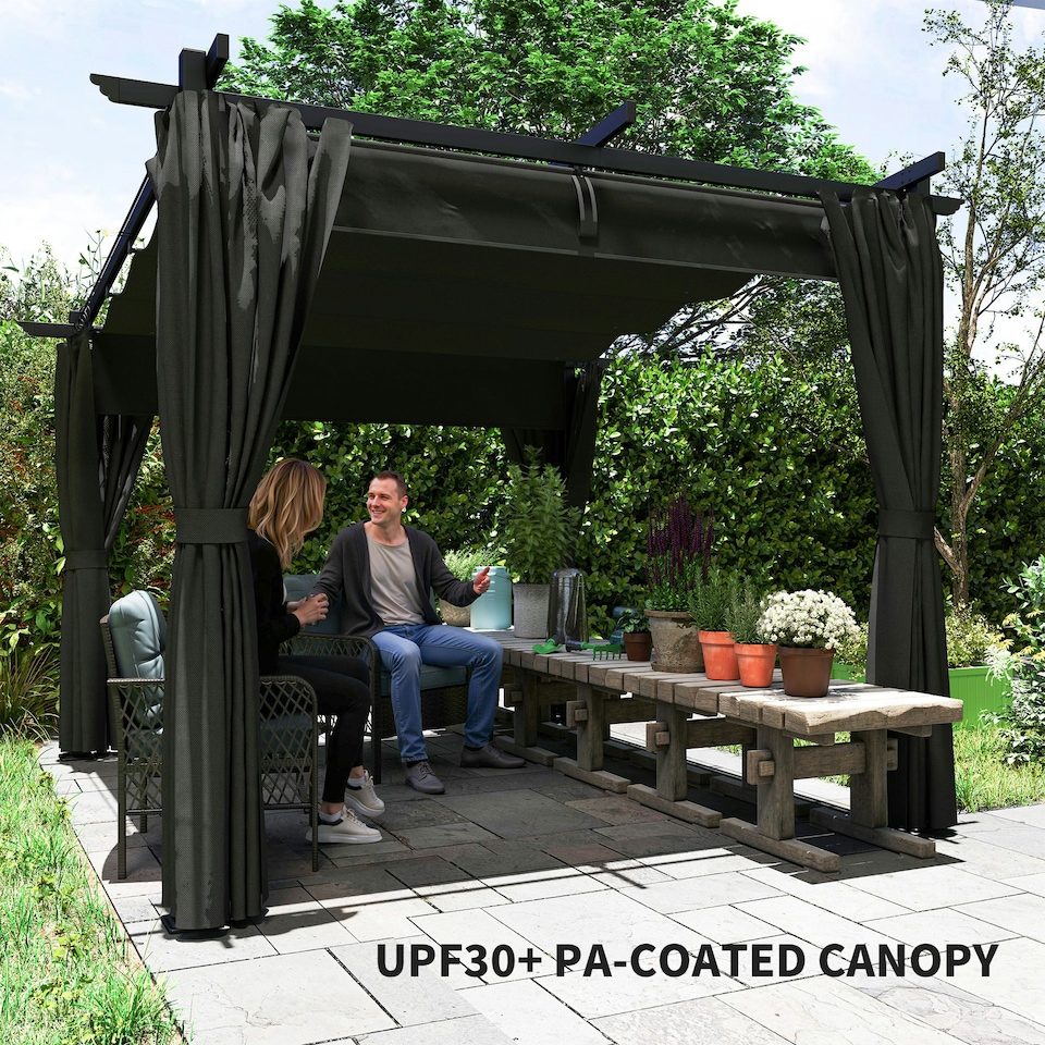 image 1 of Outsunny 3 x 3(m) Metal Pergola with Retractable Roof and Sidewalls, Grey