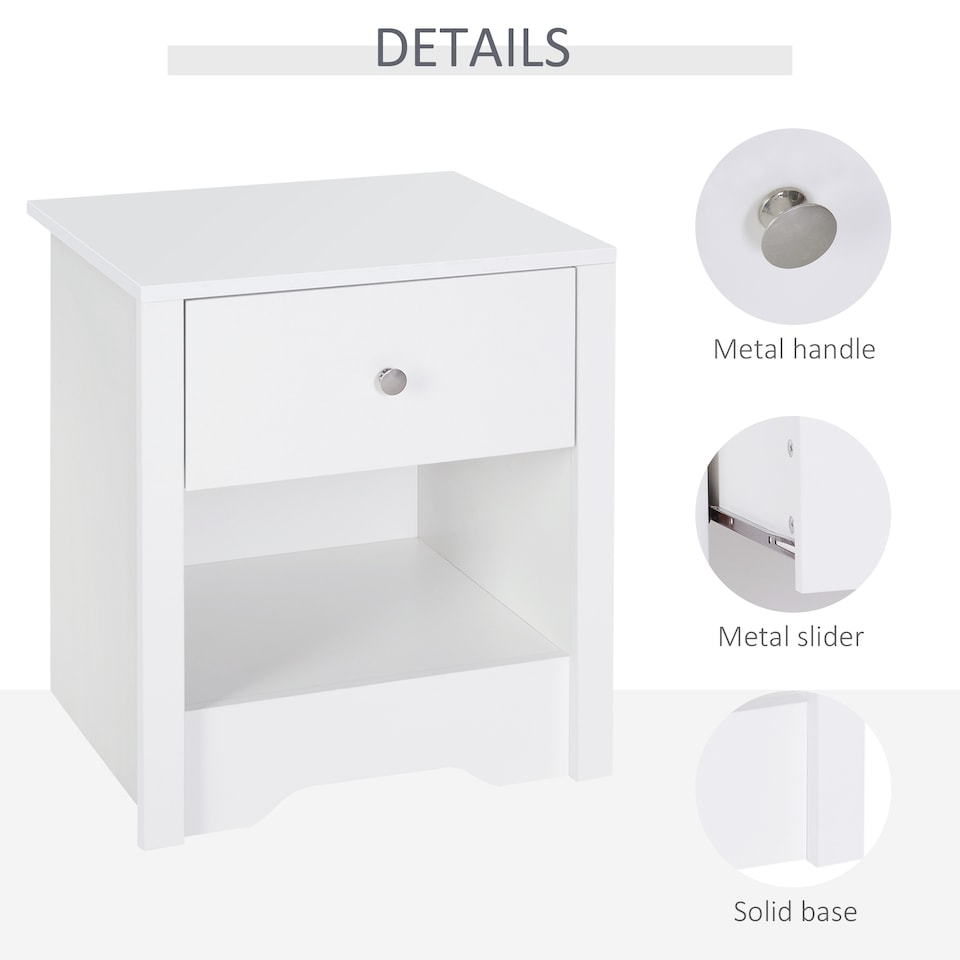 image 1 of HOMCOM Modern Bedside Table, Nightstand with Drawer Shelf, End Table for Living room, Bedroom White