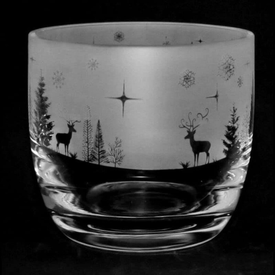 Animo Glass Candle Holder Engraved Pot Winter Wonderland