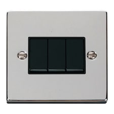SE HOME Polished Chrome 10A 3 Gang 2 Way Light Switch | Chrome | Polished Chrome