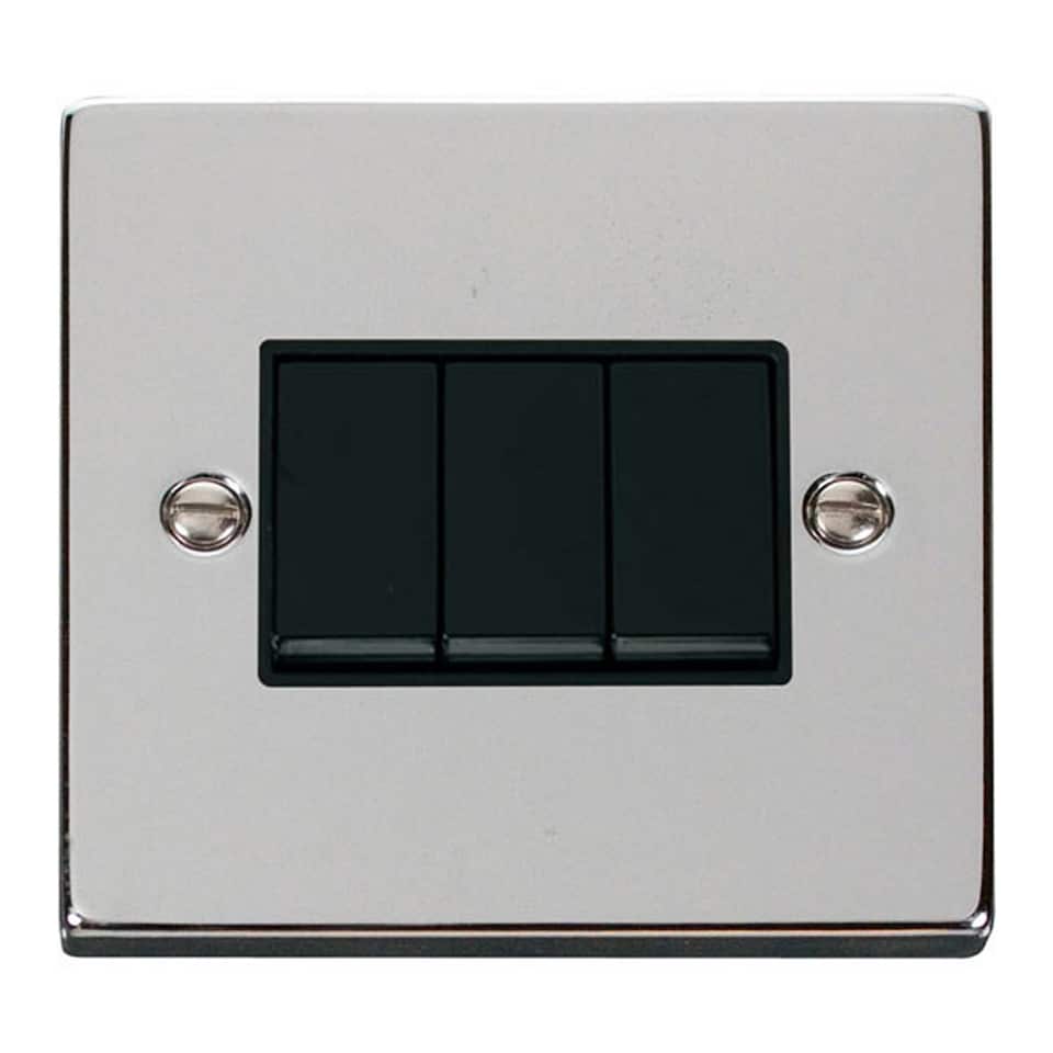 image 1 of SE HOME Polished Chrome 10A 3 Gang 2 Way Light Switch | Chrome | Polished Chrome