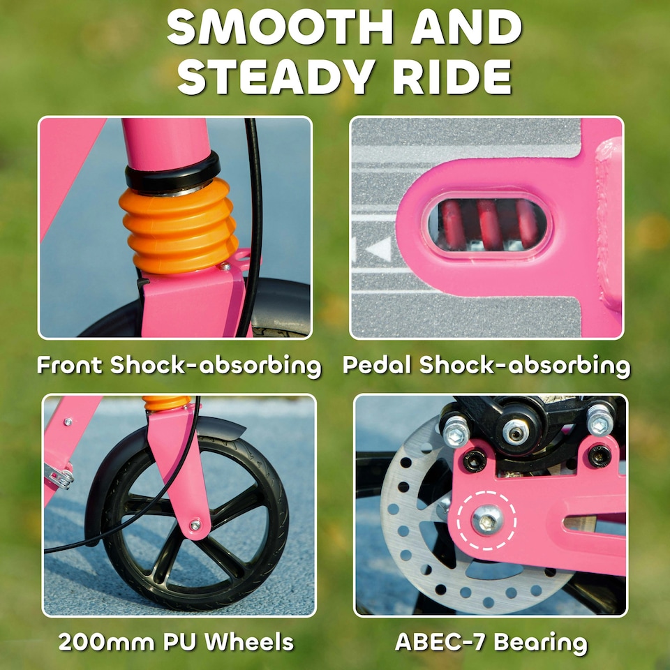 image 1 of AIYAPLAY Kids Scooter, Foldable Kick Scooter w/ Adjustable Handlebar, Pink Pink