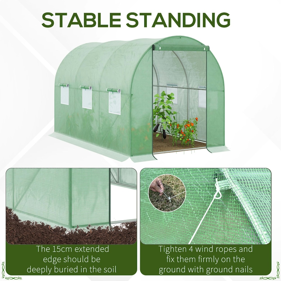image 1 of Outsunny Polytunnel Walk-in Garden Greenhouse with Zip Door and Windows 3 x 2M
