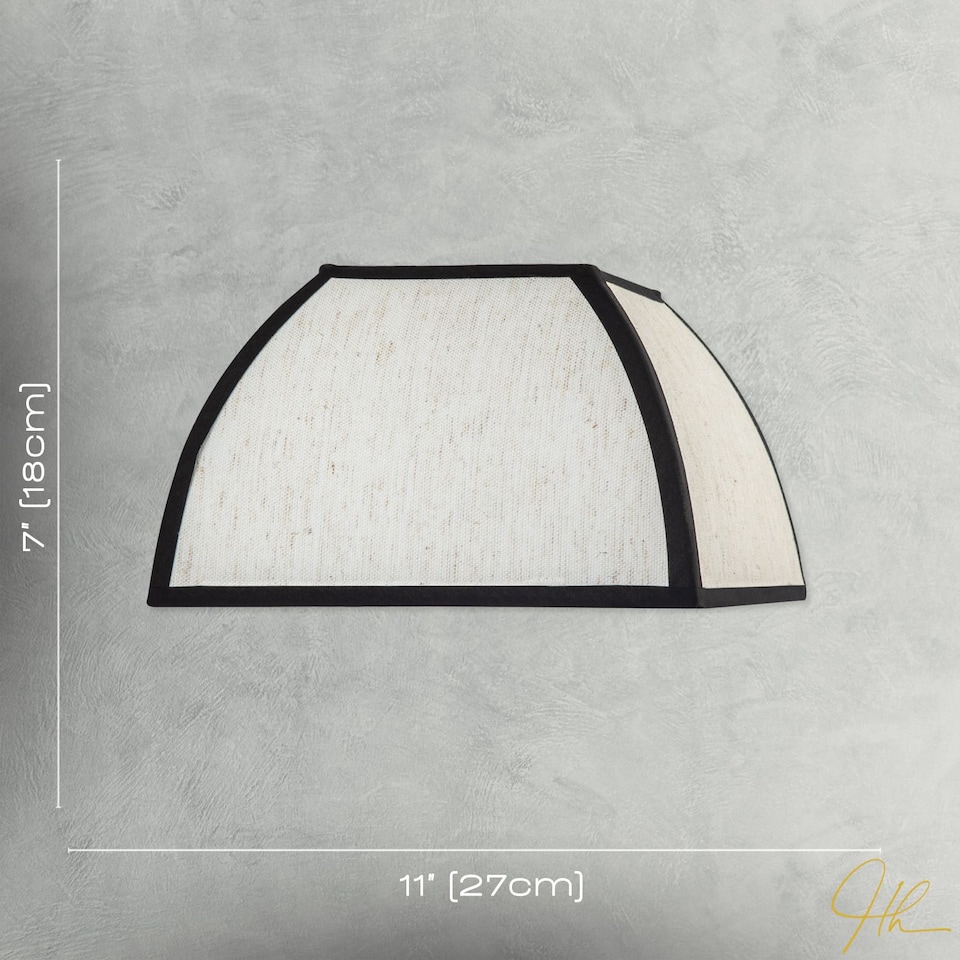 image 1 of Vintage Victorian Square Lamp Shade in Oatmeal Linen and Black Trim | Black | Black | 1