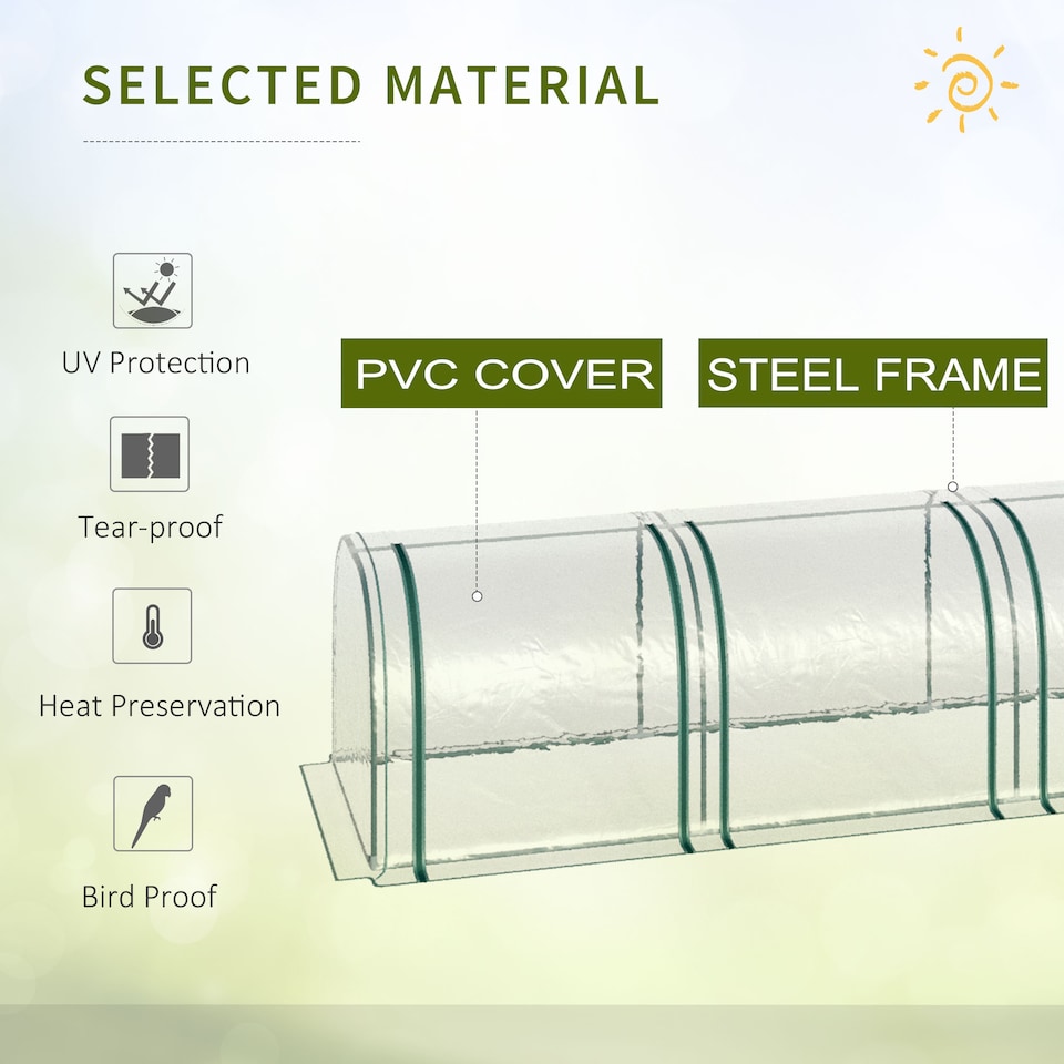 image 1 of Outsunny Tunnel Greenhouse Steel Frame for Garden w Zipper Doors