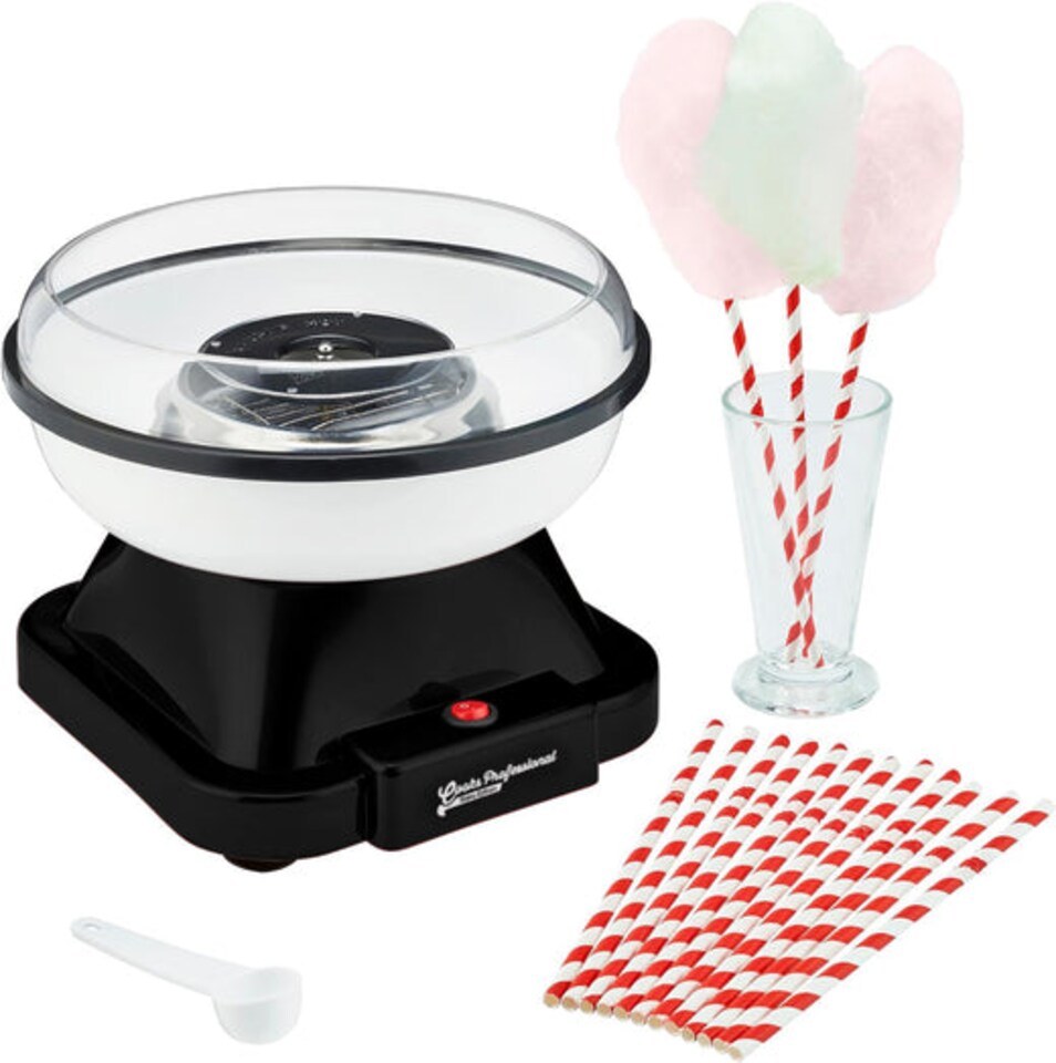 image 1 of Cooks Professional Retro Candy Floss Maker Machine with Sticks & Splash Guard | Black | Black