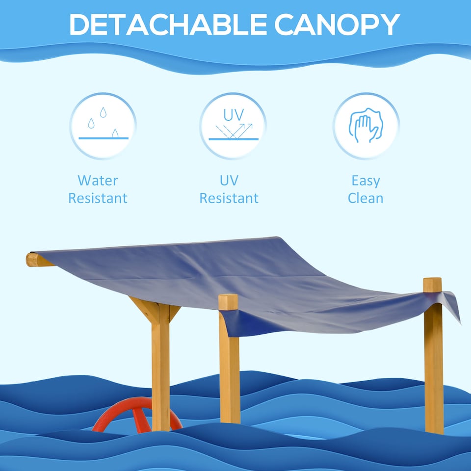 image 1 of Outsunny Kids Wooden Sand Pit Sandbox Pirate Sandboat Outdoor with Canopy Shade