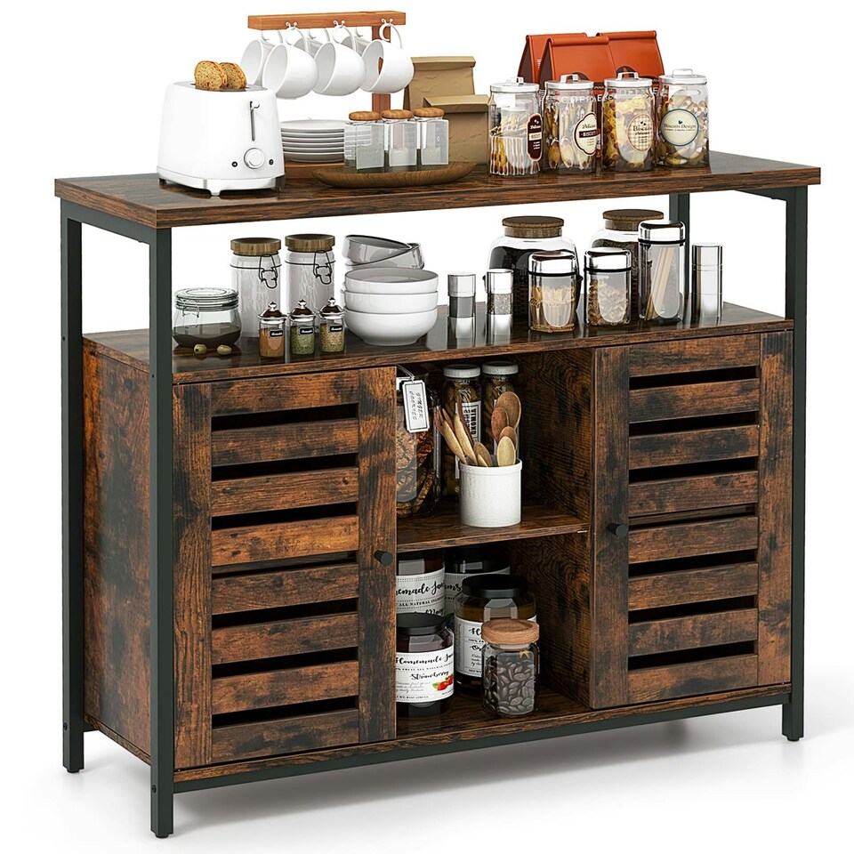 image 1 of COSTWAY Kitchen Buffet Cabinet Sideboard Storage Cabinet Brown