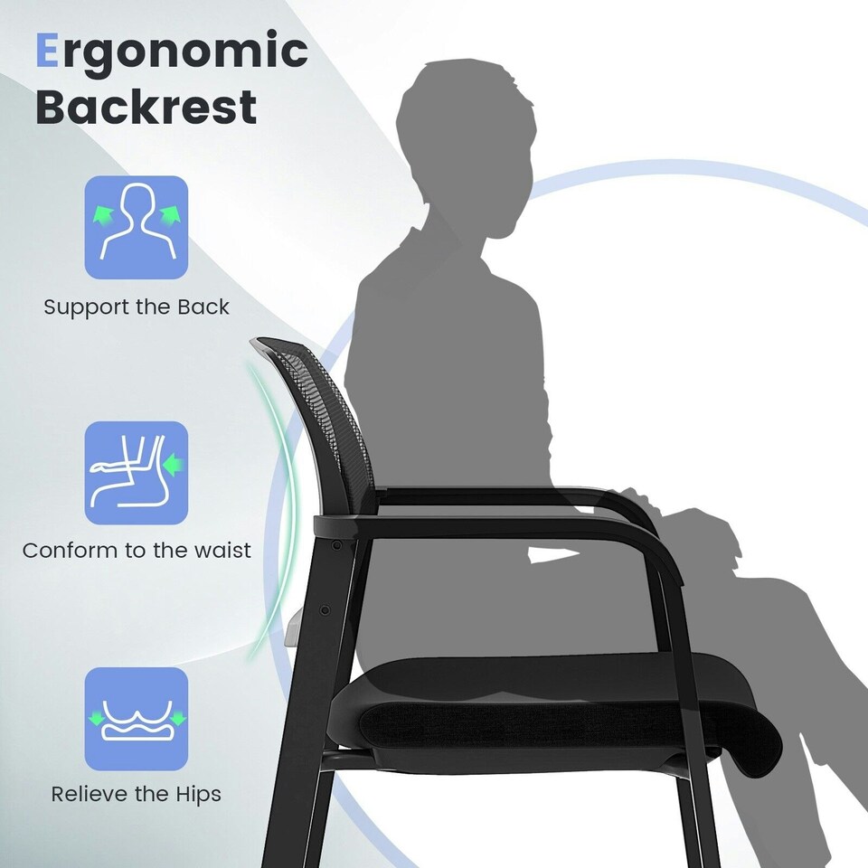 image 1 of COSTWAY Set of 2 Meeting Waiting Room Office Chairs Stackable Black