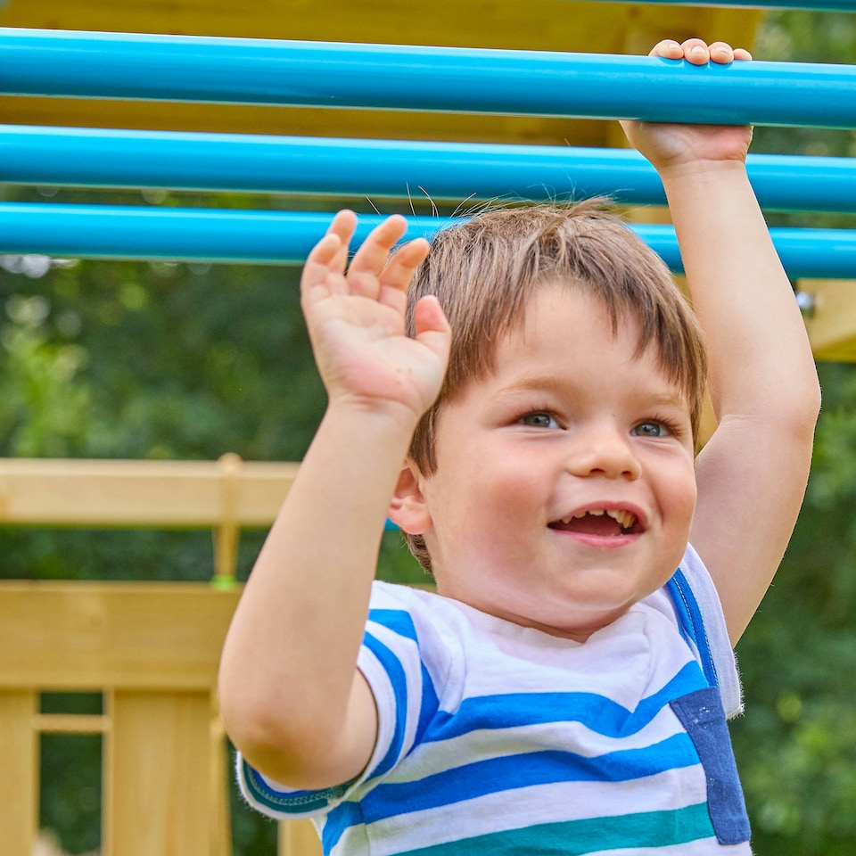 image 1 of TP Skywood Wooden Play Tower with Ripple Slide, Monkey Bars & Double Swing Arm - FSC® certified