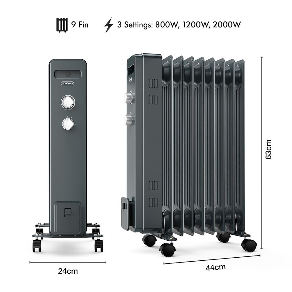 image 1 of VonHaus Oil Filled Radiator 9 Fin Portable Electric Heater